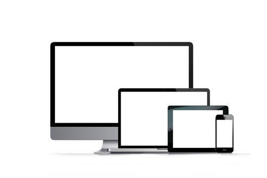 multimedia multi screen on a white background with reflection