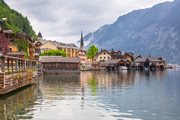 Fototapeta na wymiar Architecture of Hallstatt village in Alps, Austria