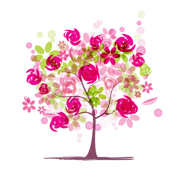 Spring tree with roses for your design