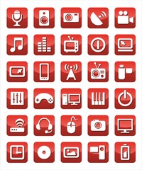Иконки медиа красные.  Icons media red