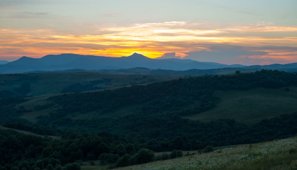 Plakat Evening landscape in the Ukrainian Carpathians