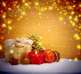 	Christmas decoration background with advent candle . 