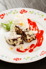 chocolate dessert with ice cream