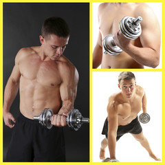 Collage of handsome young muscular sportsman