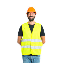 Workman over white background