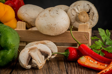 Vegetables on wooden box
