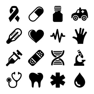 Medical and Health Icons Set. Vector
