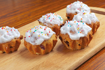 Baking cupcakes with raisins on the chalkboard