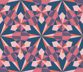 Seamless geometric red pink kaleidoscope  pattern background