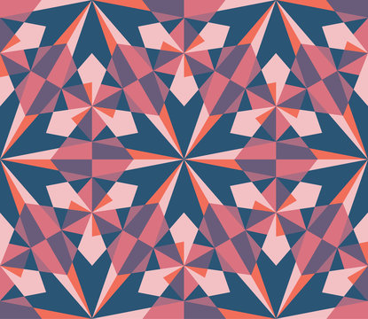 Seamless geometric red pink kaleidoscope  pattern background