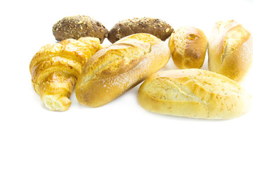 bread and rolls isolated on white background
