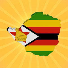 Zimbabwe map flag on sunburst illustration