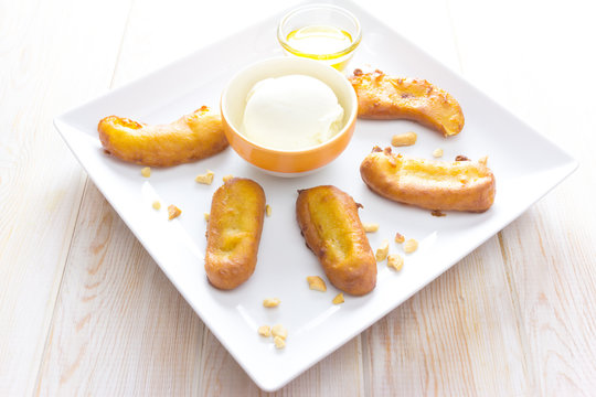 Fried Banana Fritters With Ice Cream