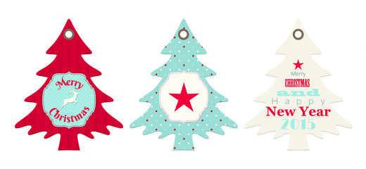 Three christmas  tags in shape of tree