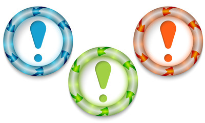 Three frames with color back light and exclamation mark