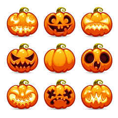 Halloween Cartoon Pumpkins Icons Set
