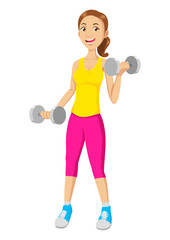 Cartoon illustration of a woman exercising with dumbbells