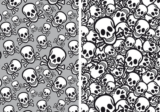 Skulls seamless patterns, vector