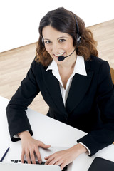 Woman customer service worker, call center smiling operator