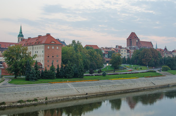 Early morning in Old Town of Torun, Poland. Vistula river