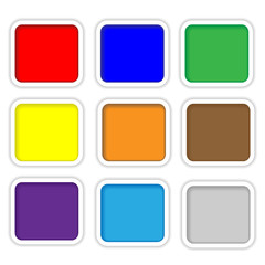 Color web buttons with white rim on white background 