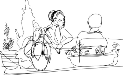 sketch of two women at the table