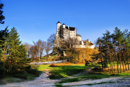 View of the medieval castle in Bobolice, Poland