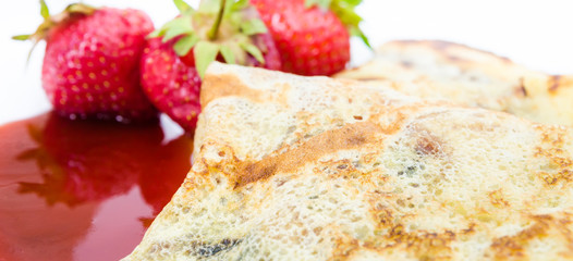 Close up of pancake texture with berries