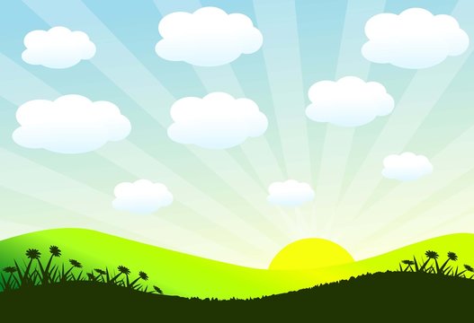 Sunrise & Cloud Landscape-Vector