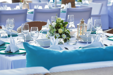 Served table in a luxury outdoor restaurant