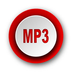 mp3 red modern web icon on white background