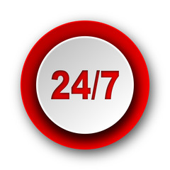 24/7 red modern web icon on white background