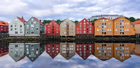 Printed roller blinds Scandinavia Summer panorama landscape of Trondheim city architecture