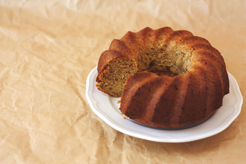 homemade banana cake on a white plate