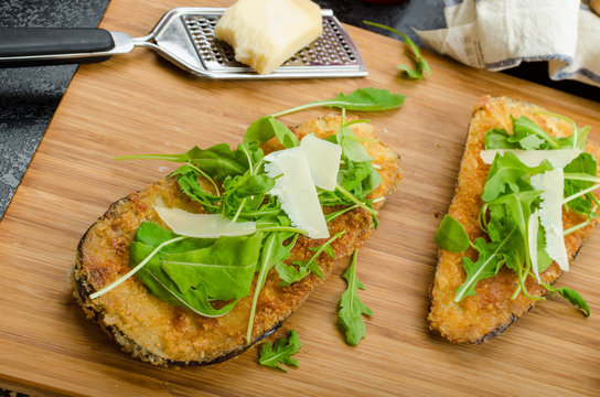 Fried eggplant, fried in parmesan crust