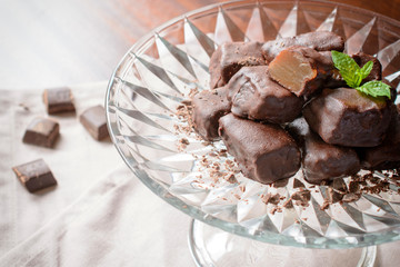Traditional turkish delight with chocolate,,selectiv e focus