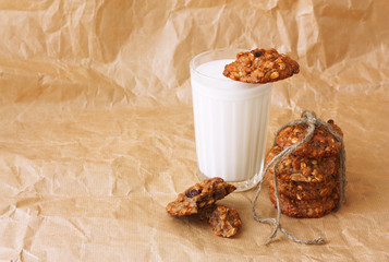 light breakfast: a glass of milk and diet oatmeal cookies