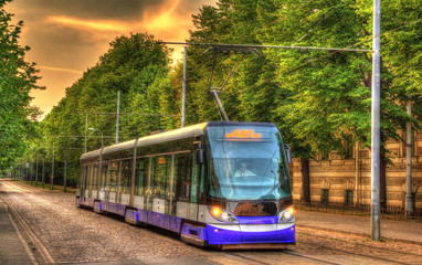 Modern tram in Riga - Latvia