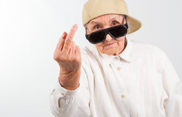 cool grandma showing her f-finger