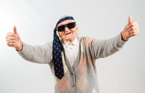 Bohemian Grandma With A Tie On Her Forehead