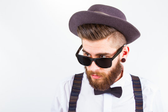 hipster with hat  making funny faces