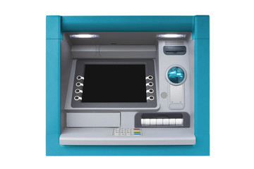 Blue isolated ATM with blank screen