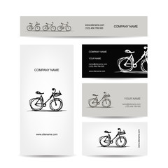 Set of business cards design with bicycle sketch