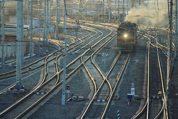 Obraz na płótnie Canvas railroad rails path train station wire