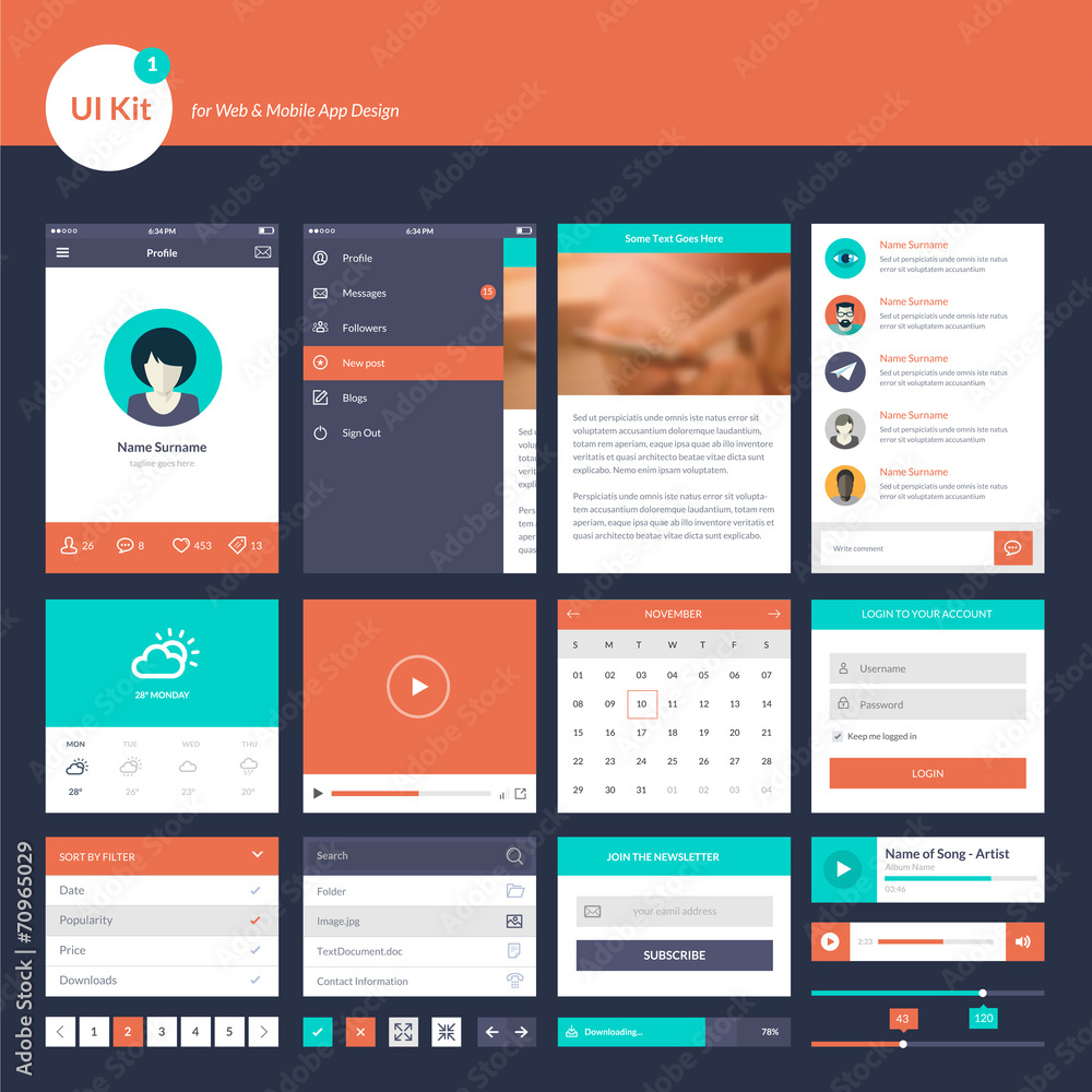 Poster ui and ux kit for website and mobile app designs