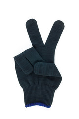 victory sign hand glove isolated on white background