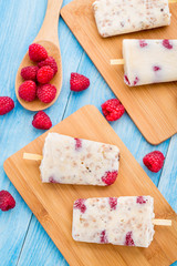 Frozen yogurt with oats and raspberries