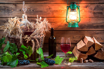 Homemade red wine stored in the cellar