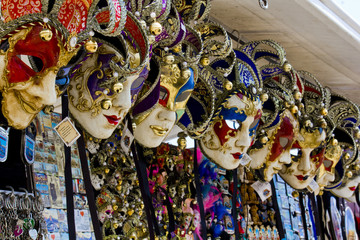 Typical Venetian Carnival Masks in a Market in Venice