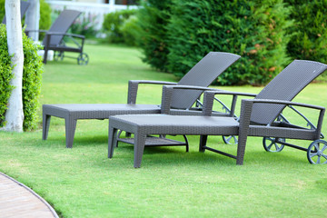 Lounge sunbed in hotel garden